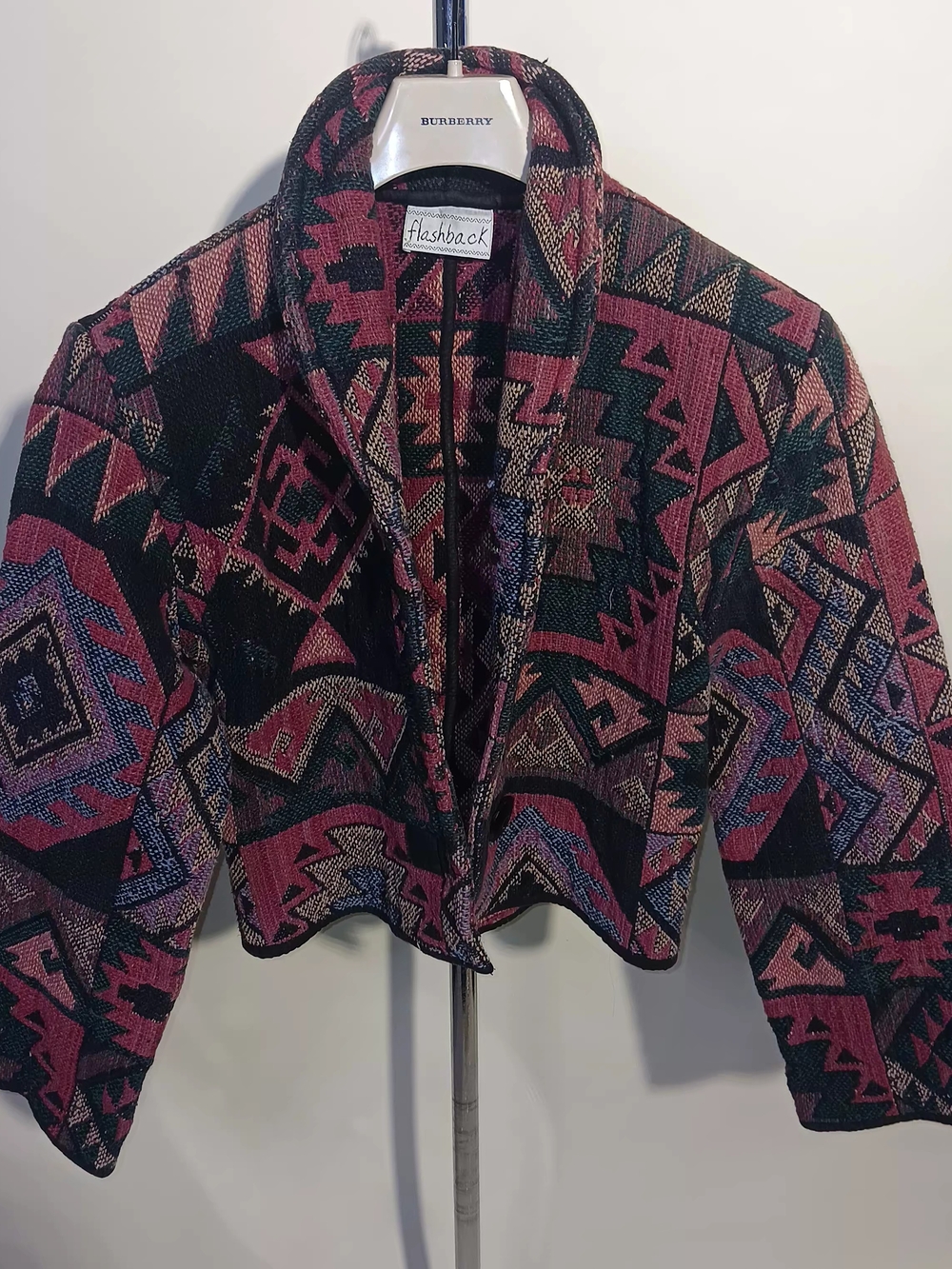 Flashback 90s Patterned Cropped Jacket in Burgundy & Black